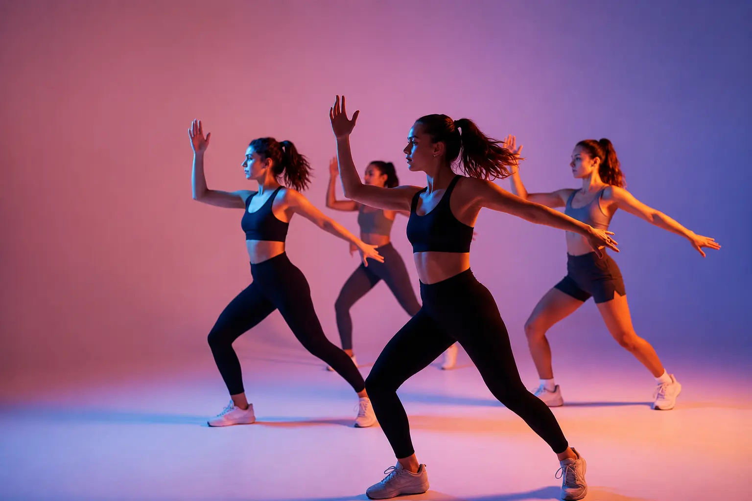 Women in a dynamic dance fitness class